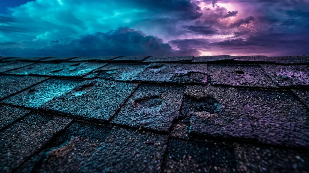 Hail damage on shingles
