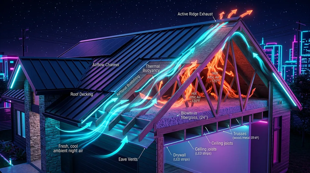 Attic and ridge ventilation thermal diagram